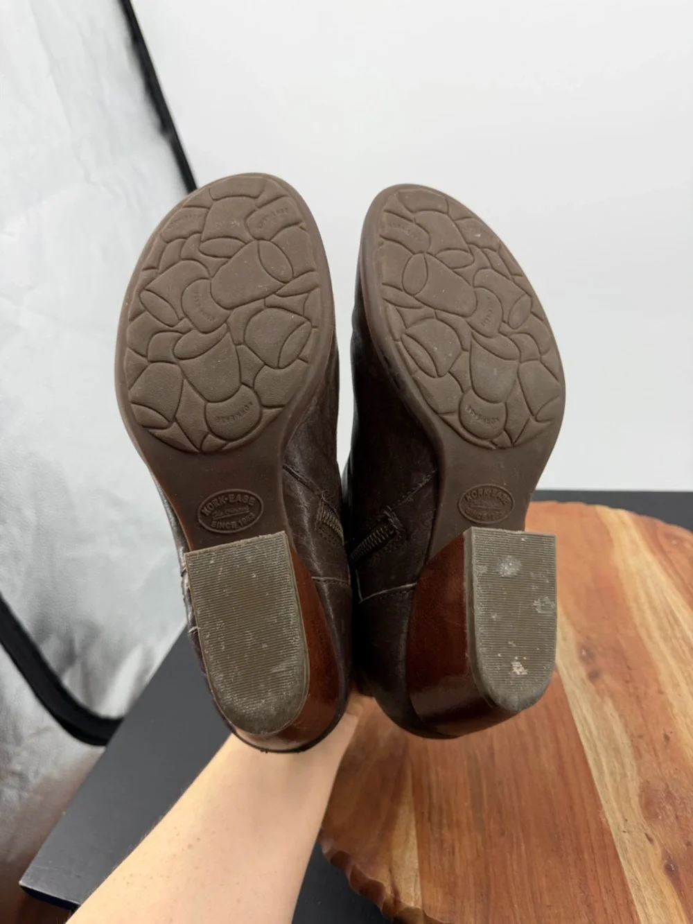 Kork-Ease Isa dark brown leather ankle booties buckle strap detail 10